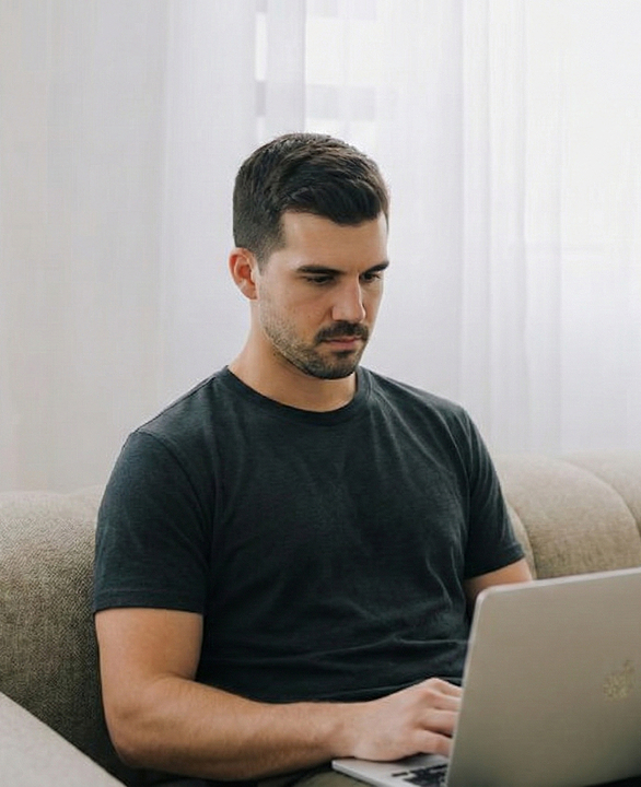 Liam Hood working on a computer in Charlotte, North Carolina